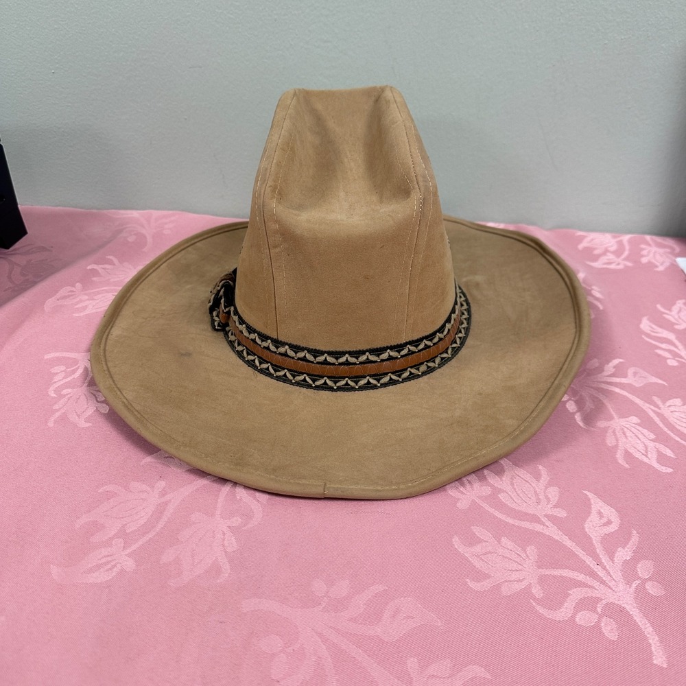 Vintage Tan Embroidered Cowboy Hat XL Western Floral Suede Feel Union Made - Picture 4 of 14